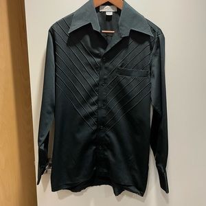Black Silk look 70's Disco 100% polyester shirt. With high collar